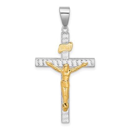14K Two-tone Polished and Diamond-cut Crucifix Pendant