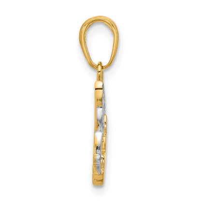 14K with White Rhodium Diamond-cut Doves Pendant