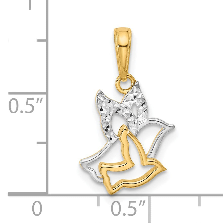 14K with White Rhodium Diamond-cut Doves Pendant