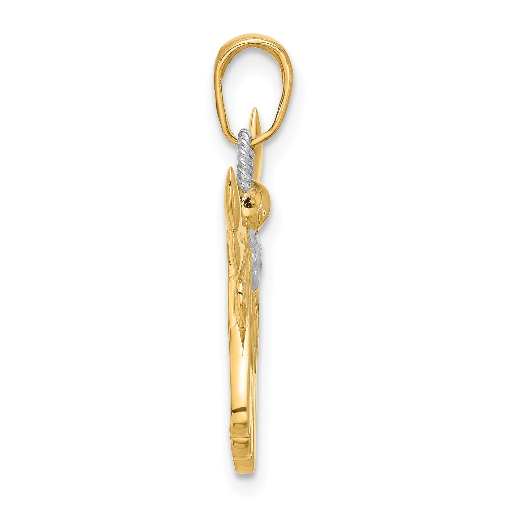 14k and White Rhodium Diamond-cut Angel Pendant