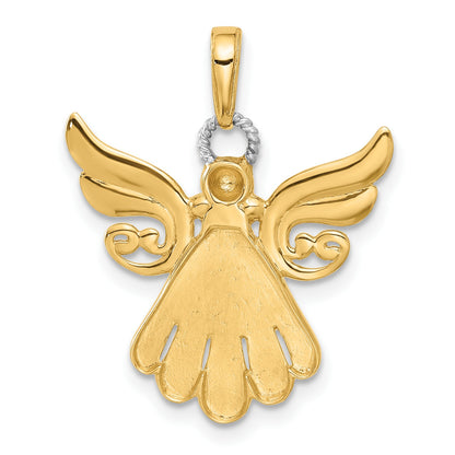14k and White Rhodium Diamond-cut Angel Pendant