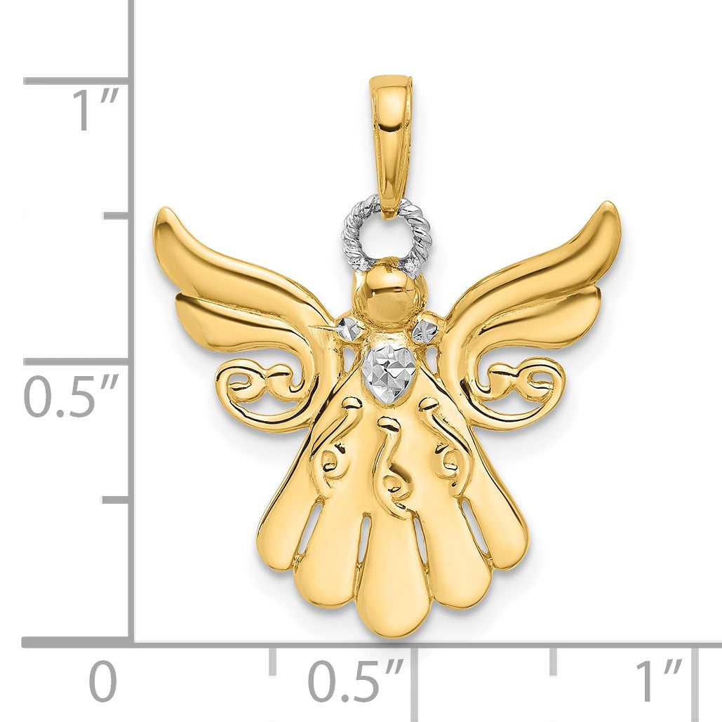14k and White Rhodium Diamond-cut Angel Pendant