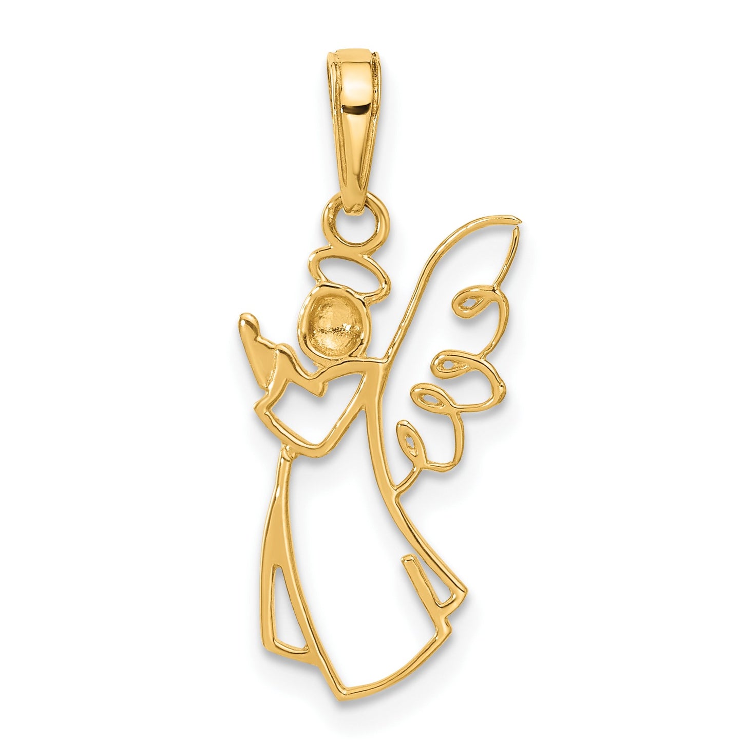 14K and White Rhodium Cut-out Diamond-cut Angel Pendant