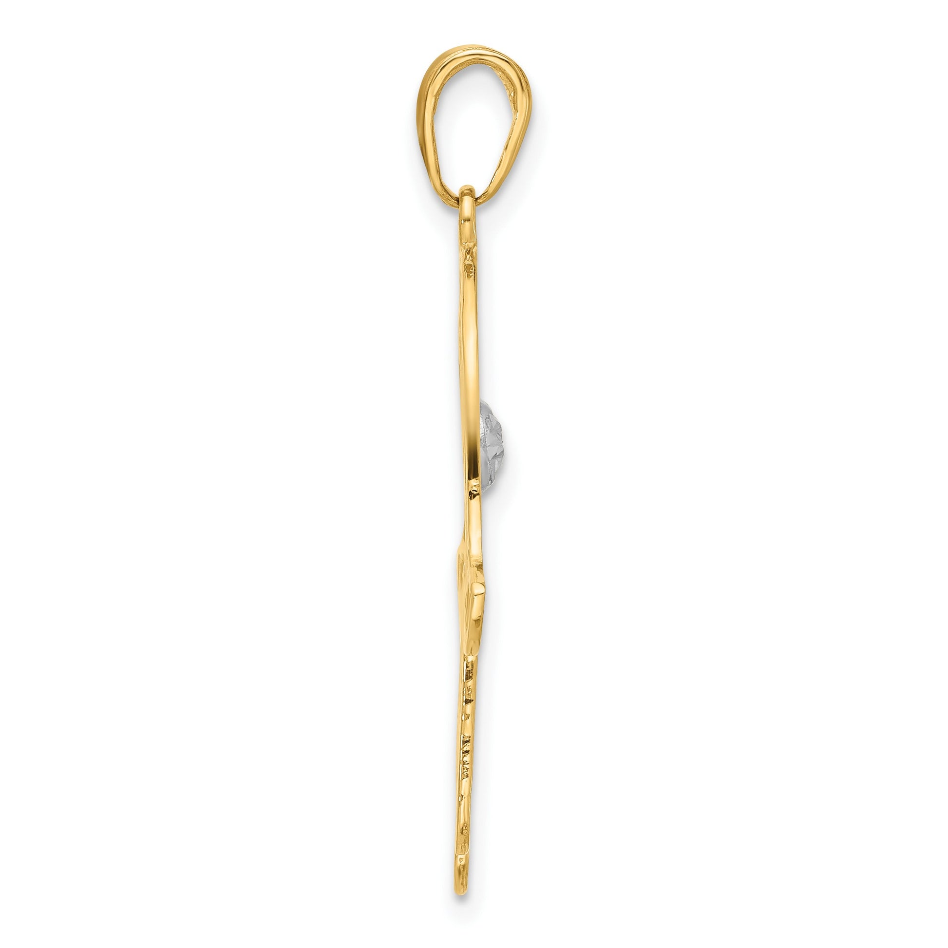 14k and White Rhodium Diamond-cut Filigree Hamsa Pendant