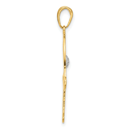 14k and White Rhodium Diamond-cut Filigree Hamsa Pendant