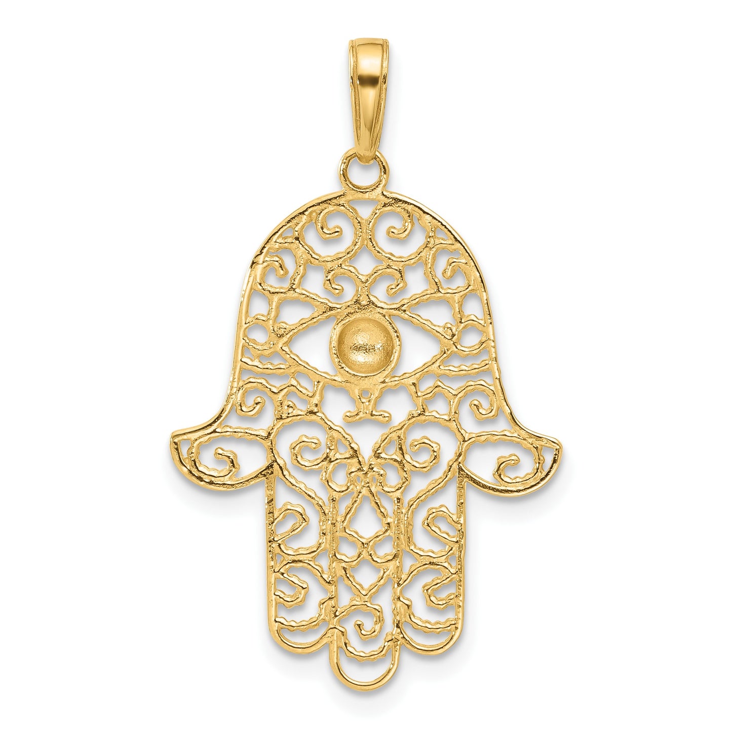14k and White Rhodium Diamond-cut Filigree Hamsa Pendant