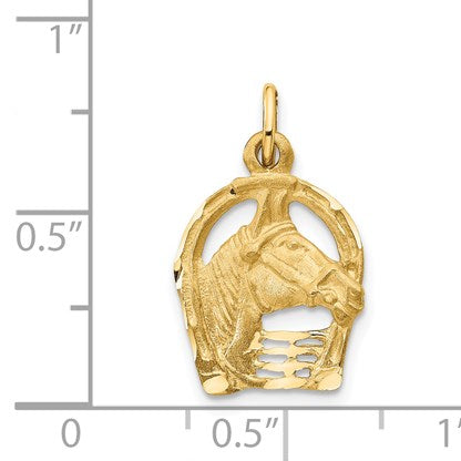 14k Satin Diamond-cut Horse Head in Horseshoe Charm