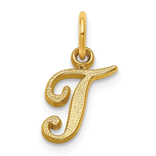 14KY Script Letter T Initial Charm