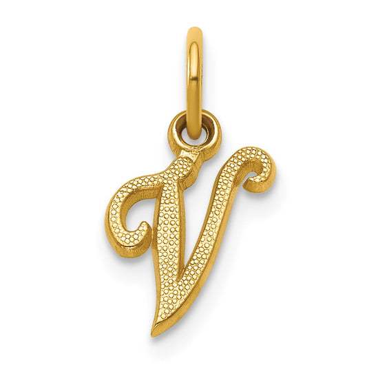 14KY Script Letter V Initial Charm