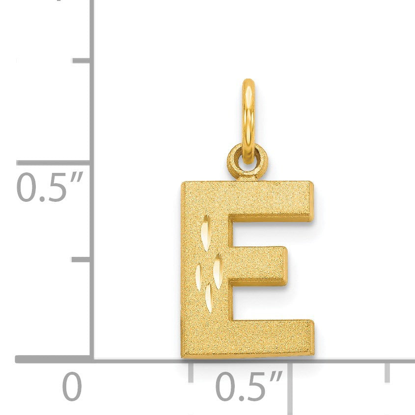14KY Satin Diamond-cut Letter E Initial Charm