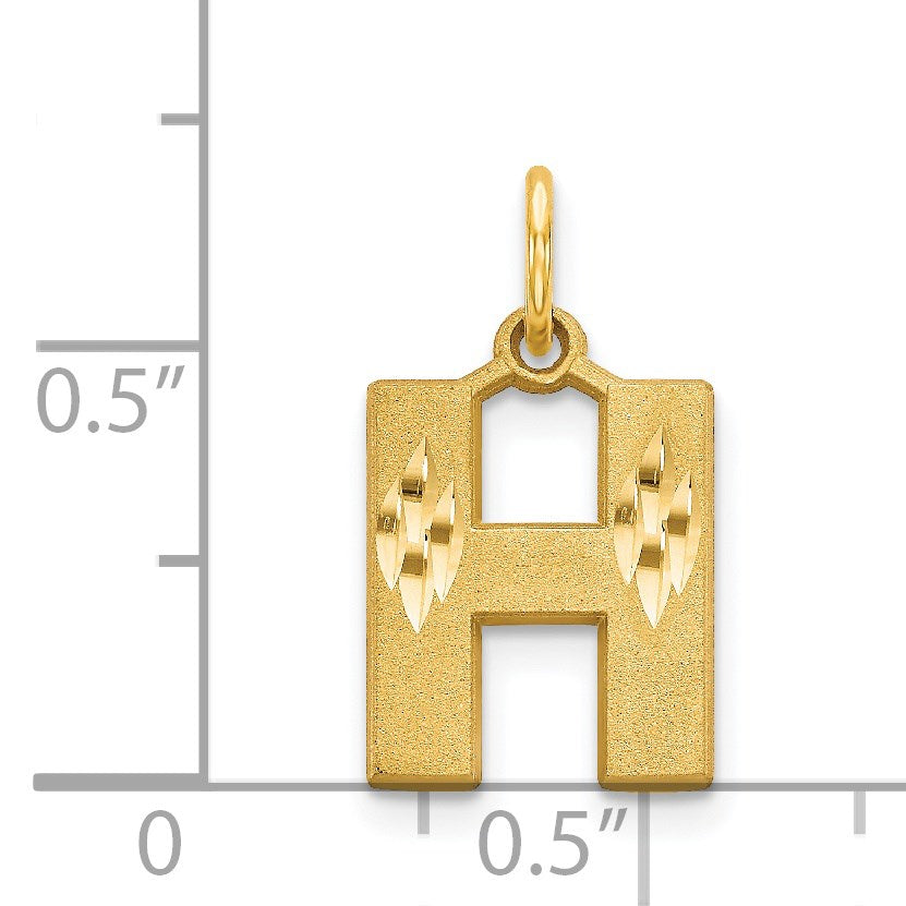 14KY Satin Diamond-cut Letter H Initial Charm