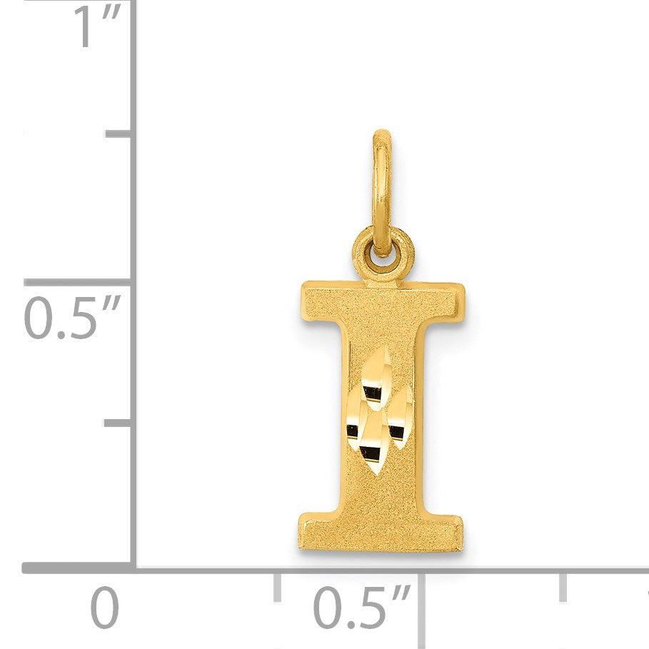 14KY Satin Diamond-cut Letter I Initial Charm