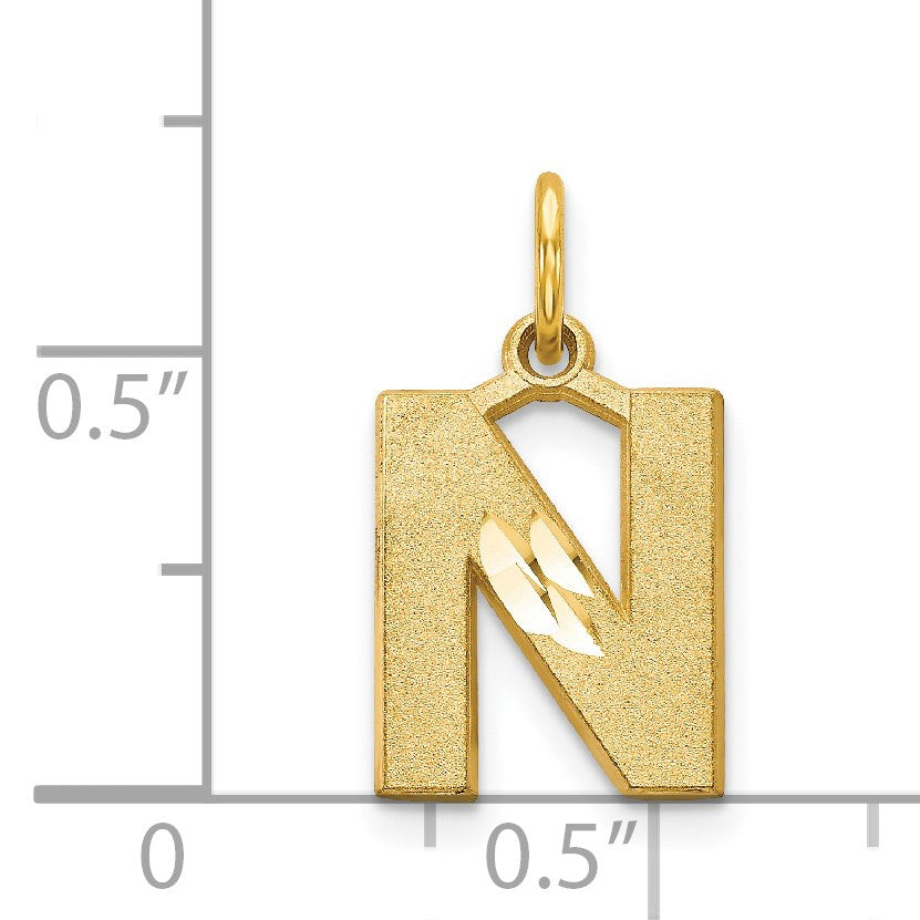 14KY Satin Diamond-cut Letter N Initial Charm