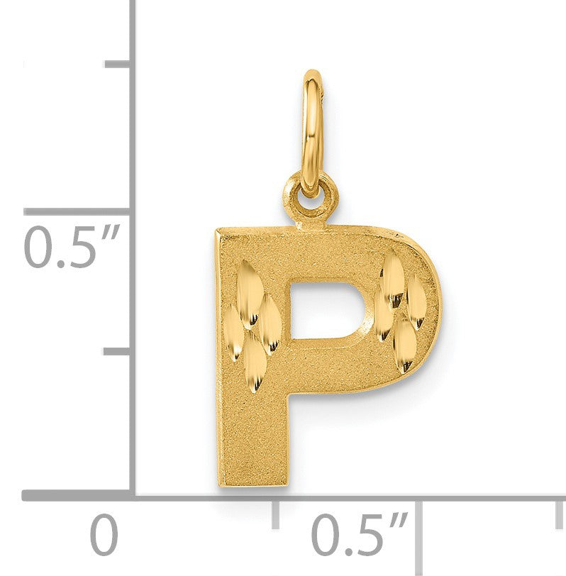 14KY Satin Diamond-cut Letter P Initial Charm