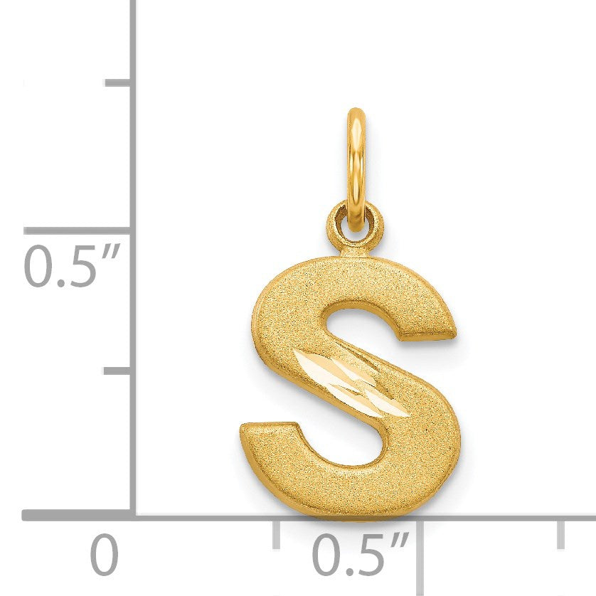 14KY Satin Diamond-cut Letter S Initial Charm