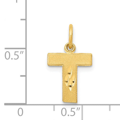 14KY Satin Diamond-cut Letter T Initial Charm