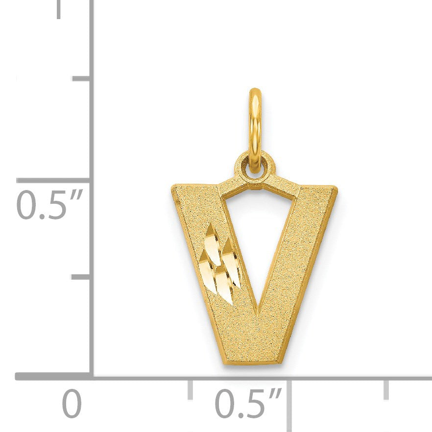 14KY Satin Diamond-cut Letter V Initial Charm