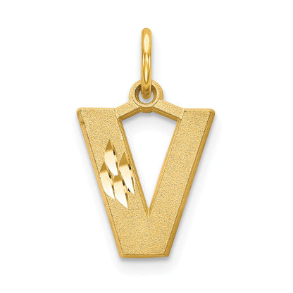 14KY Satin Diamond-cut Letter V Initial Charm