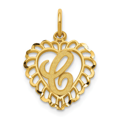 14k Heart Letter C Charm