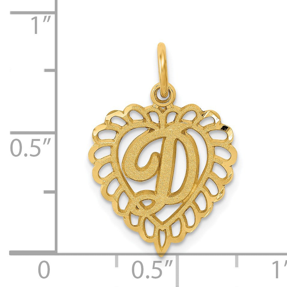 14k Heart Letter D Charm