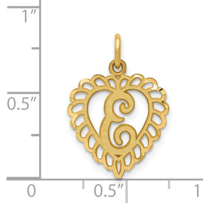14k Heart Letter E Charm
