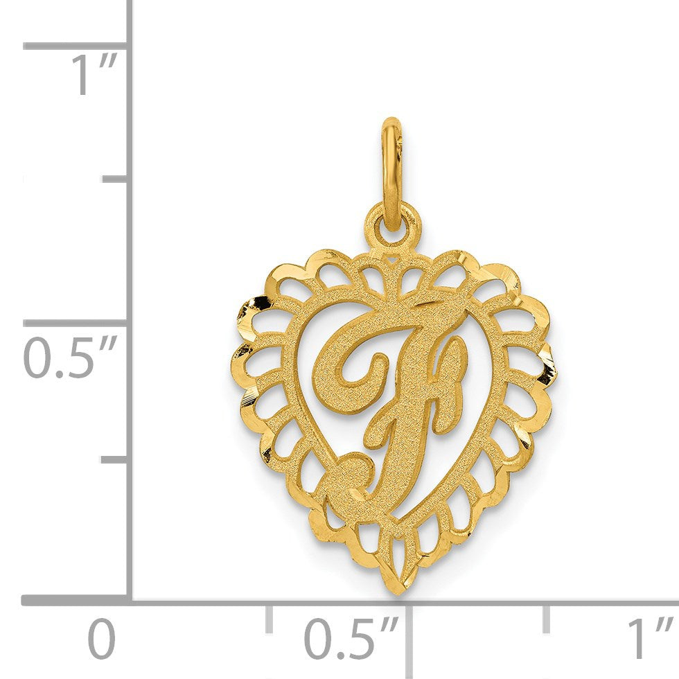 14k Heart Letter F Charm