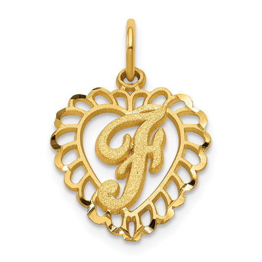 14k Heart Letter F Charm