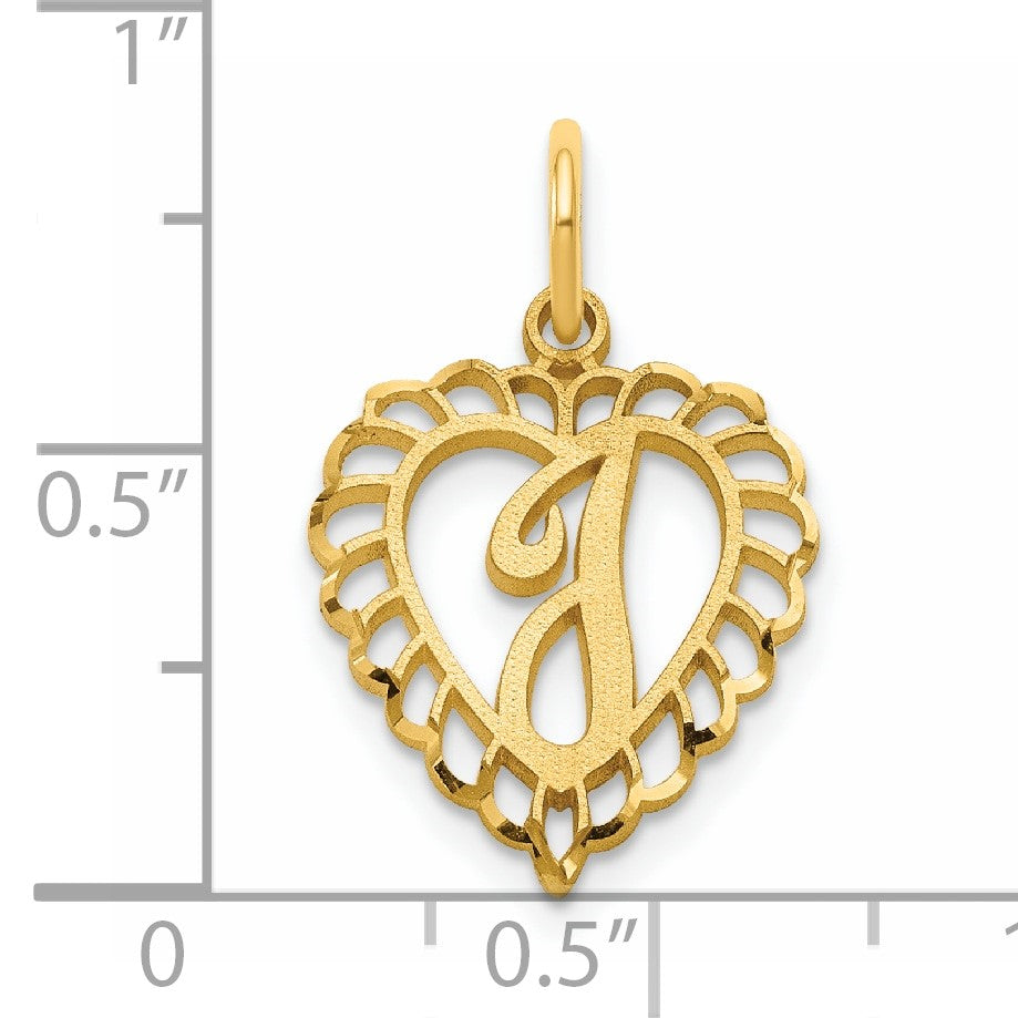 14k Heart Letter I Charm