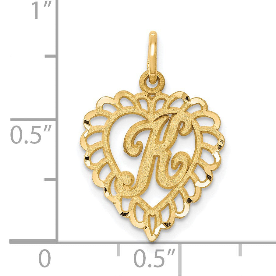 14k Heart Letter K Charm