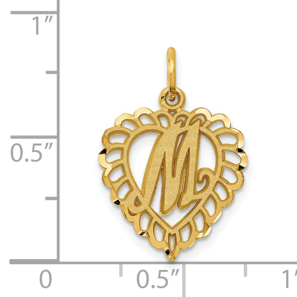 14k Heart Letter M Charm