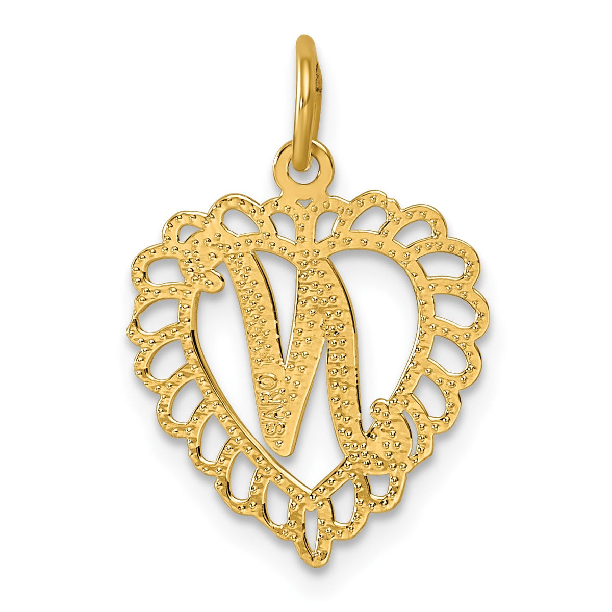14k Heart Letter N Charm