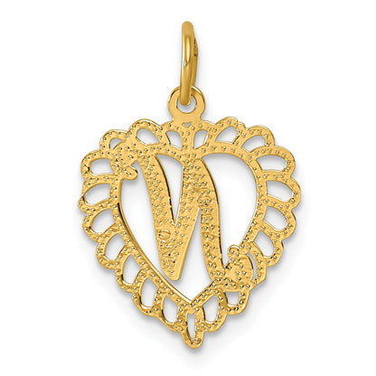 14k Heart Letter N Charm