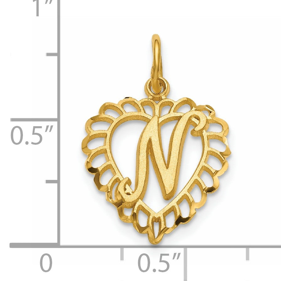 14k Heart Letter N Charm