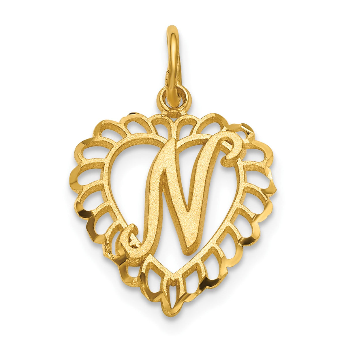 14k Heart Letter N Charm