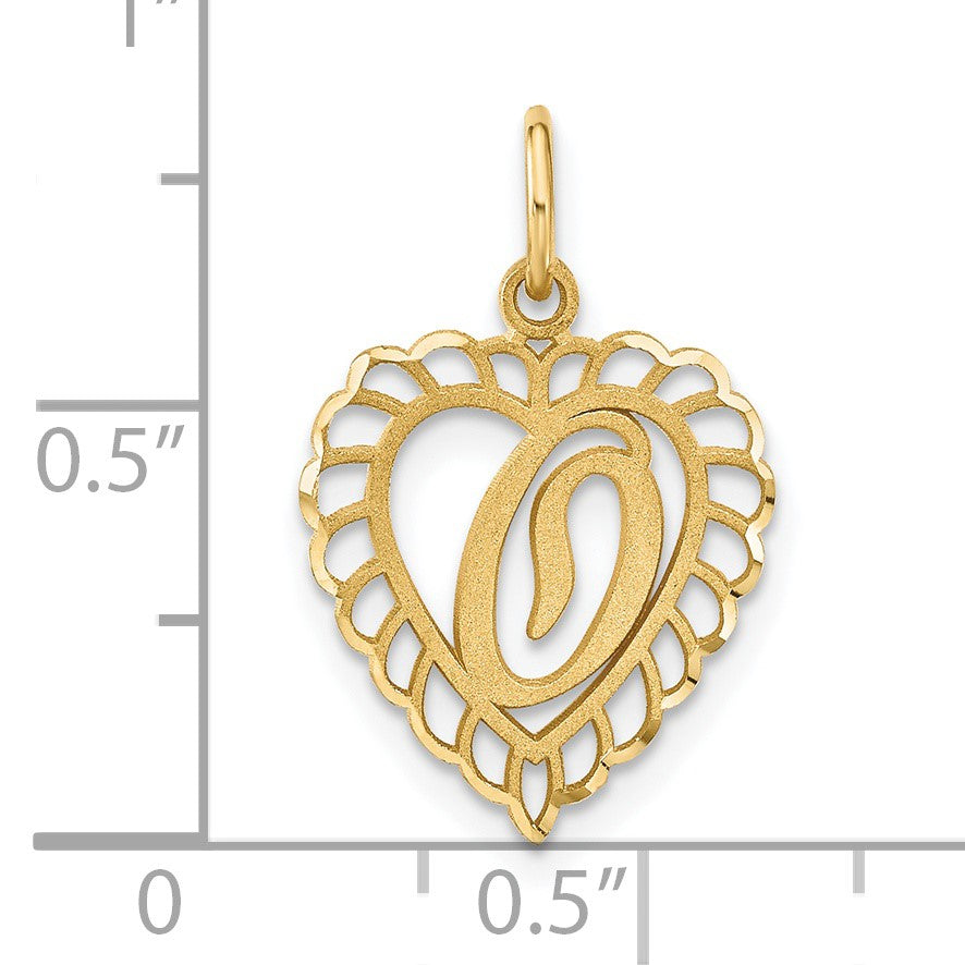 14k Heart Letter O Charm
