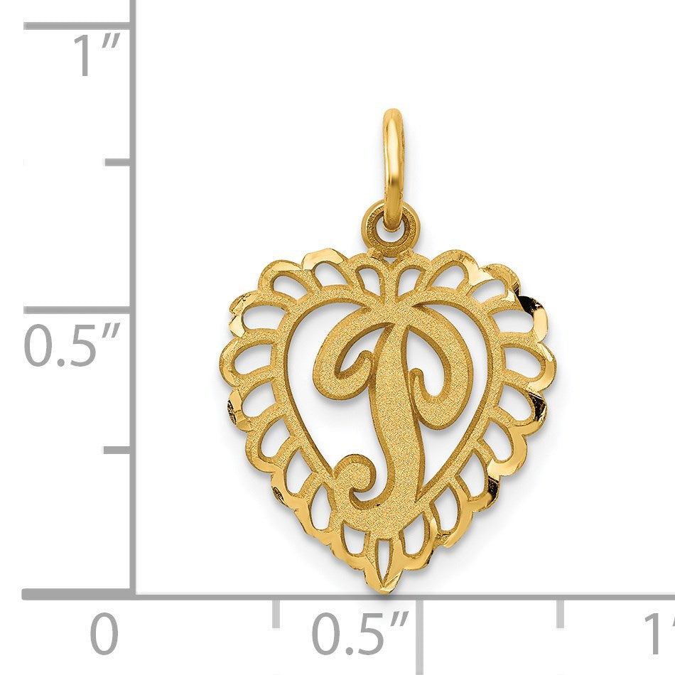 14k Heart Letter P Charm