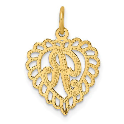14k Heart Letter R Charm