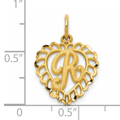 14k Heart Letter R Charm