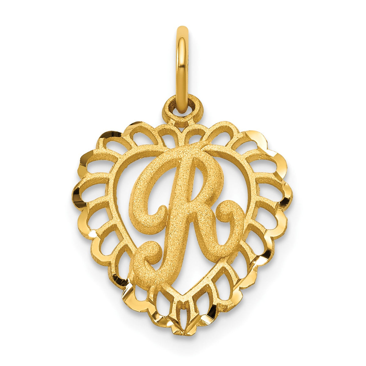 14k Heart Letter R Charm