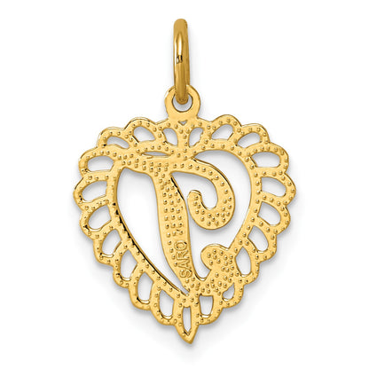 14k Heart Letter T Charm