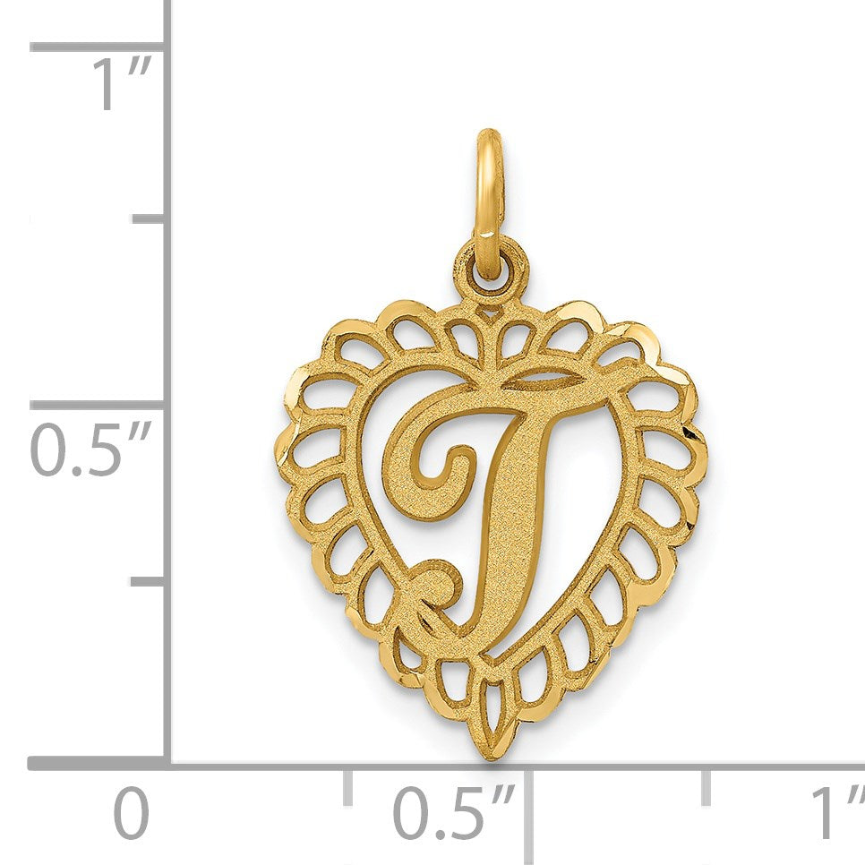 14k Heart Letter T Charm