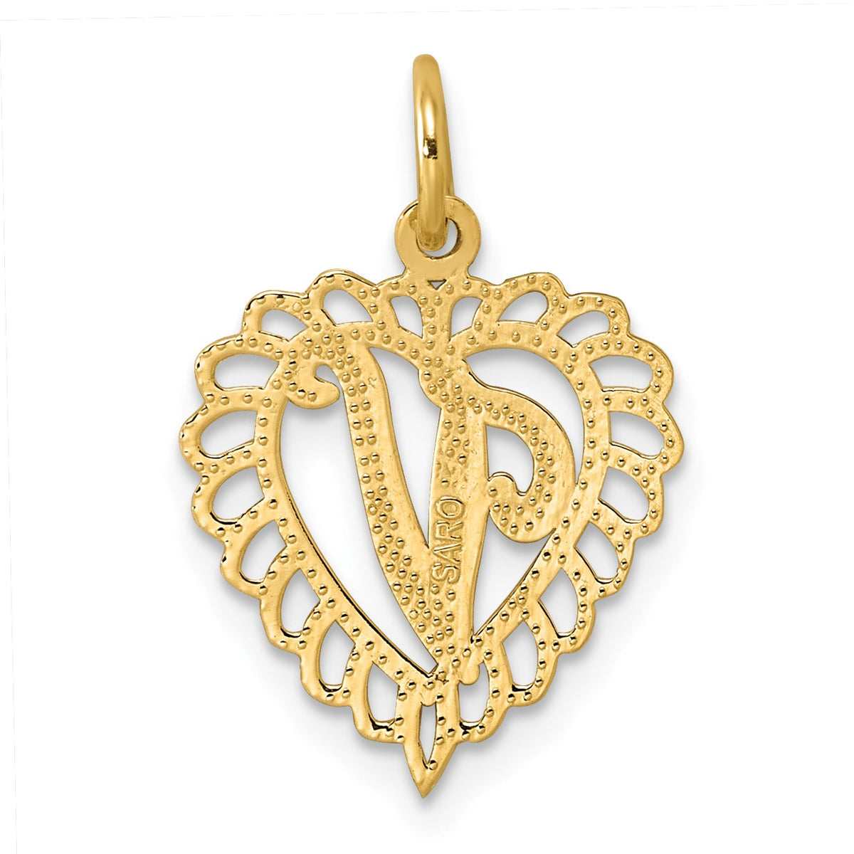 14k Heart Letter V Charm