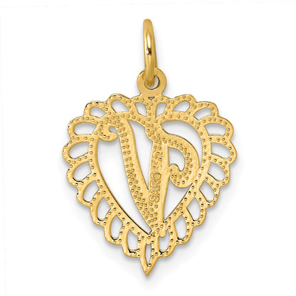14k Heart Letter V Charm