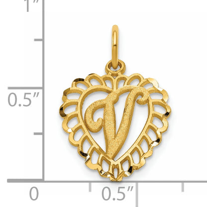 14k Heart Letter V Charm