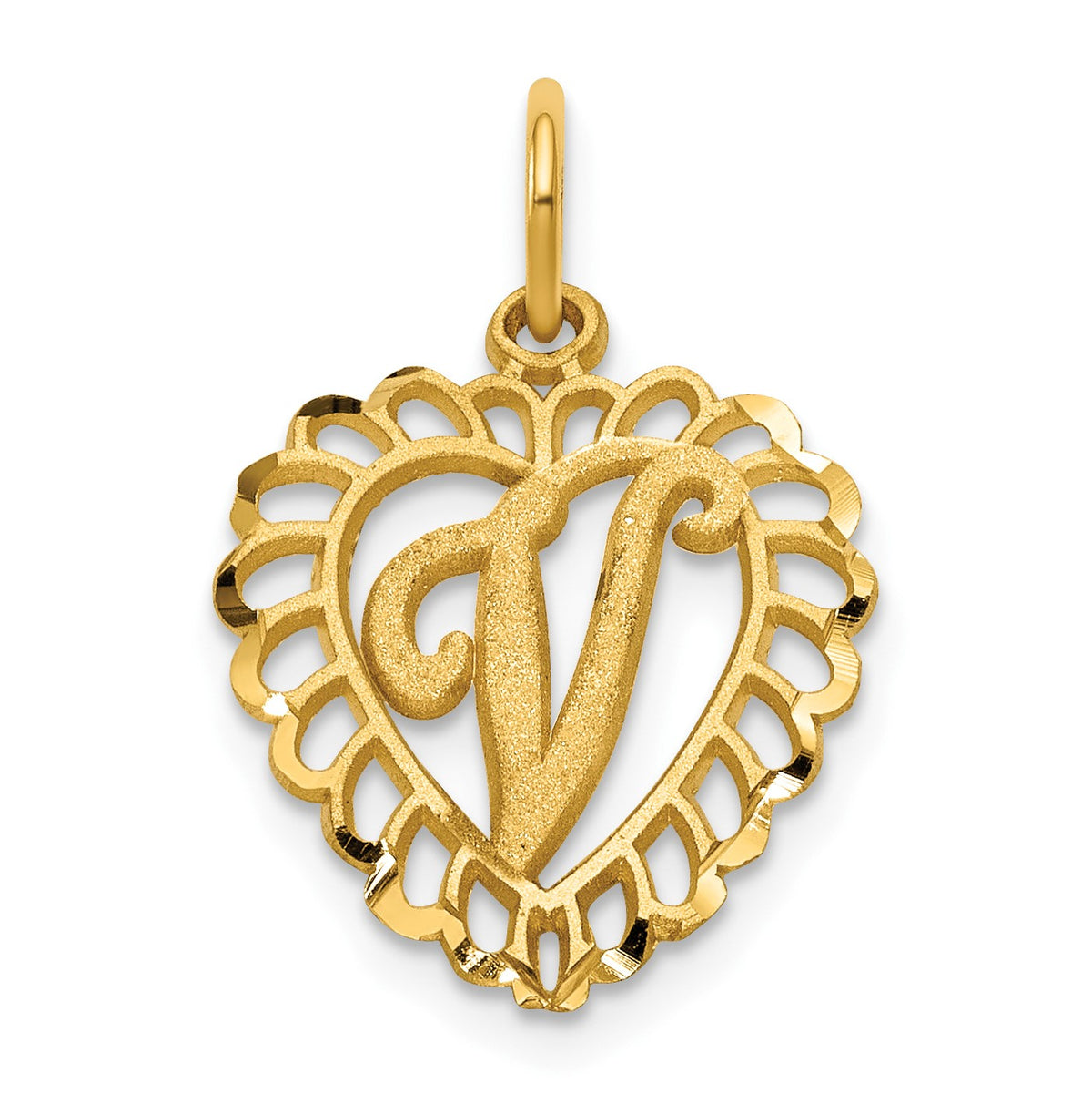 14k Heart Letter V Charm