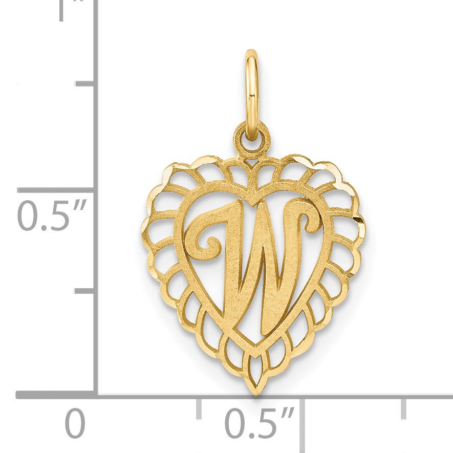 14k Heart Letter W Charm