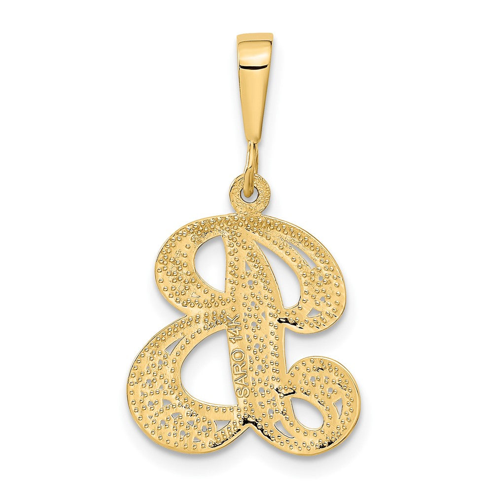 14KY Polished Script Filigree Letter B Initial Pendant