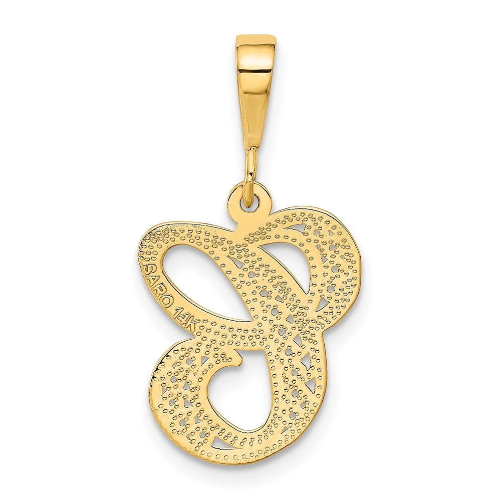 14KY Polished Script Filigree Letter C Initial Pendant