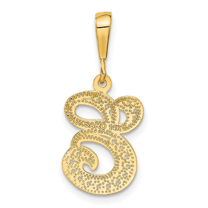 14KY Polished Script Filigree Letter E Initial Pendant