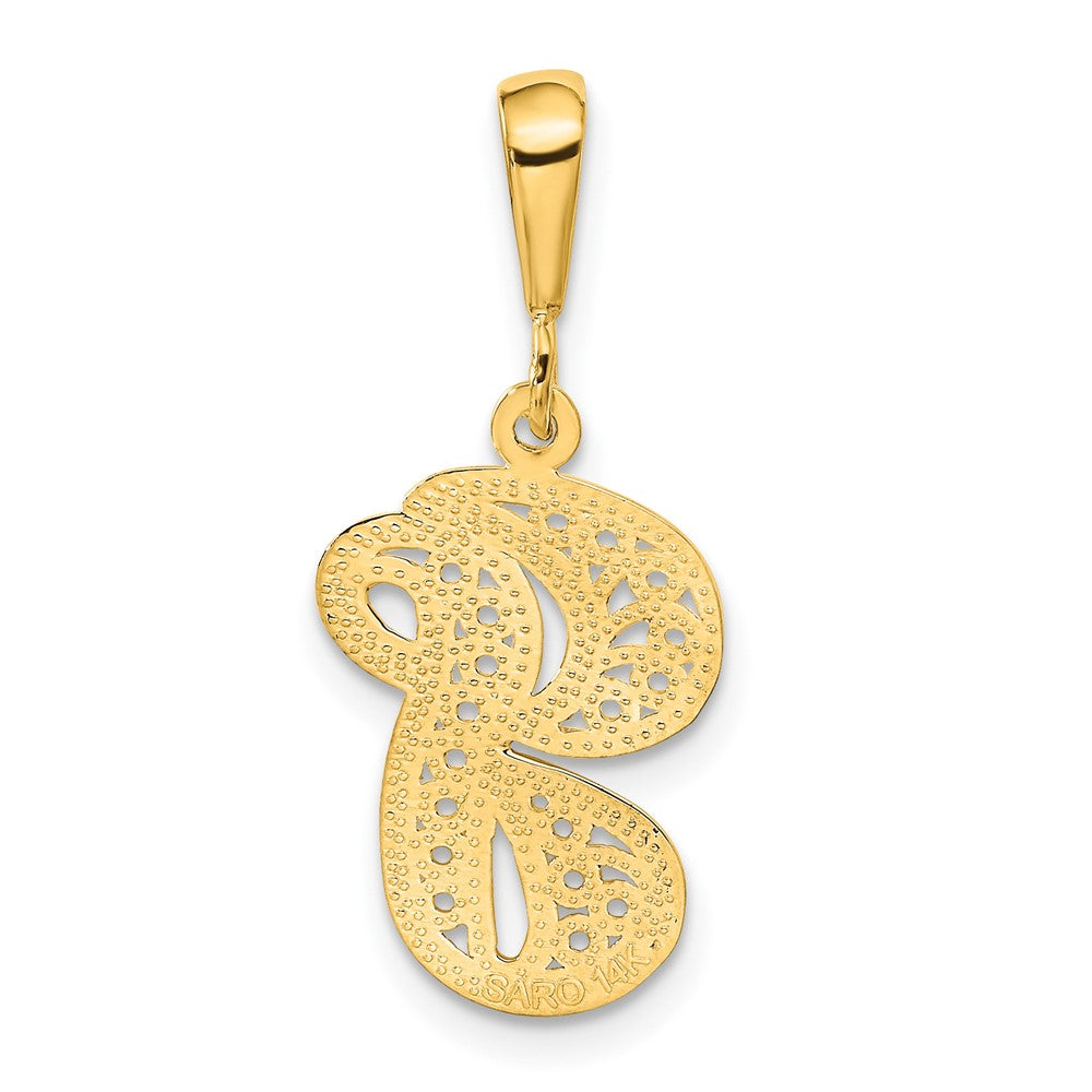 14KY Polished Script Filigree Letter G Initial Pendant